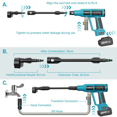 6 IN 1 Electric Garden Washing Gun 250Bar Brushless High Pressure Car Washer Gun Water Wash Spray Gun for Makita Battery