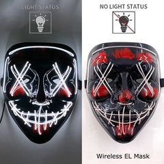Wireless Neon LED Purge Mask Glow in The Dark Cosplay Horror Mask Halloween Masquerade Party Masks Glowing Funny Dress Up