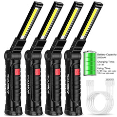 Rechargeable Work Lights LED Flashlight Hanging Hook Magnetic with Builtin Battery USB Portable Flash Light Camping Repair Torch