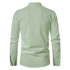 Men's Casual Blouse Cotton Linen Shirt Tops Long Sleeve Tee Shirt Spring Autumn Slanted Placket Vintage Yoga Shirts