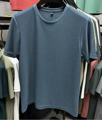 Summer Mesh Ice Silk T-shirt Men's Short Sleeve Round Neck 2023 New Half Sleeve Men Thin Solid Color Tees Top