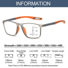 Multifocal Reading Glasses TR90 Frame Men Women Anti-blue Light Sports Eyeglasses Ultralight Bifocal Presbyopia