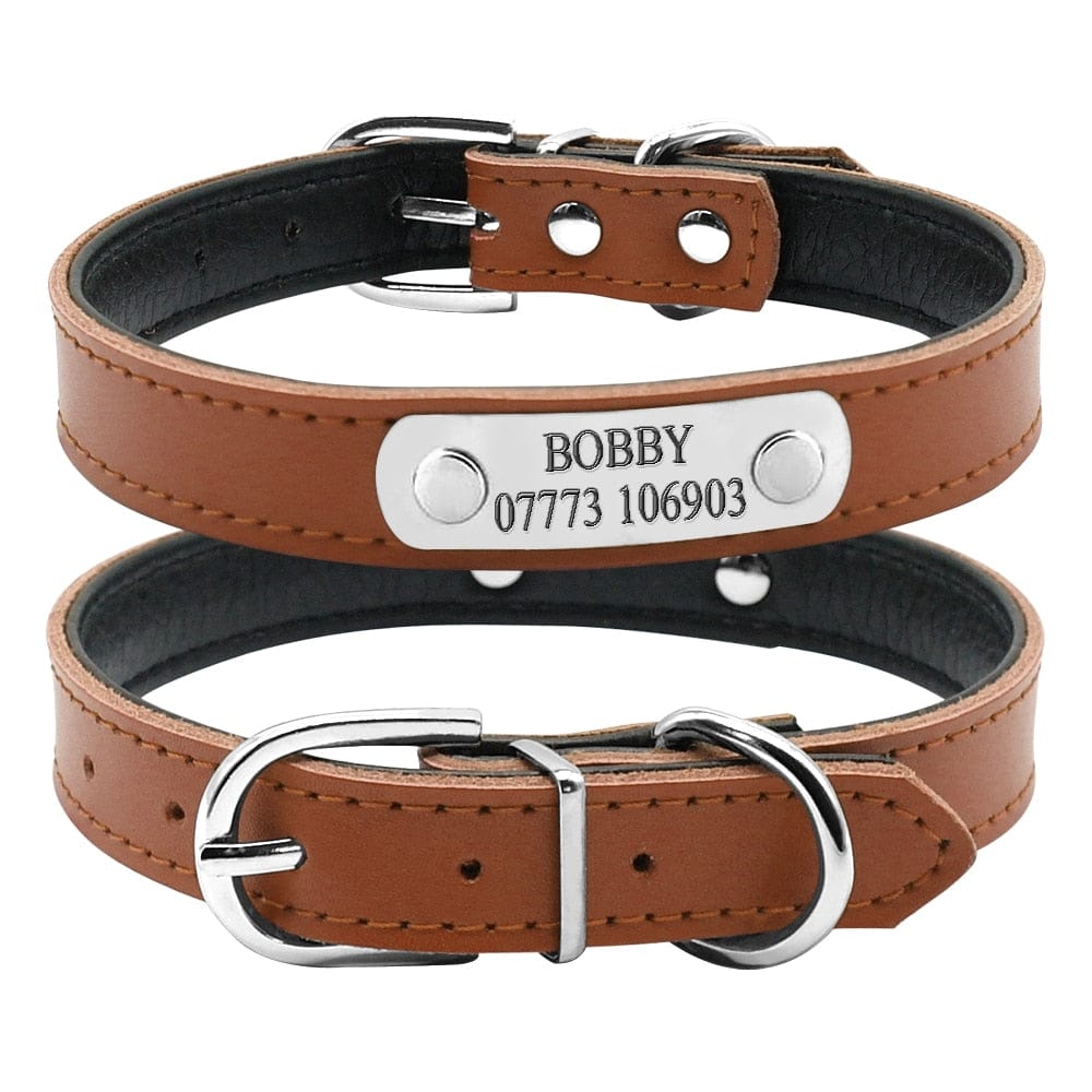 Leather Cat Collar Personalized Cat Collar For Puppy Small Dogs Pet Kitten Nameplate Collar Free Engraving Adjustable - Wowza