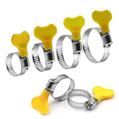 5pcs 8-44mm Adjustable Yellow Plastic Handle Hand Twist Hose Clamps Worm Driving 201 Stainless steel Pipe Clips For Tube