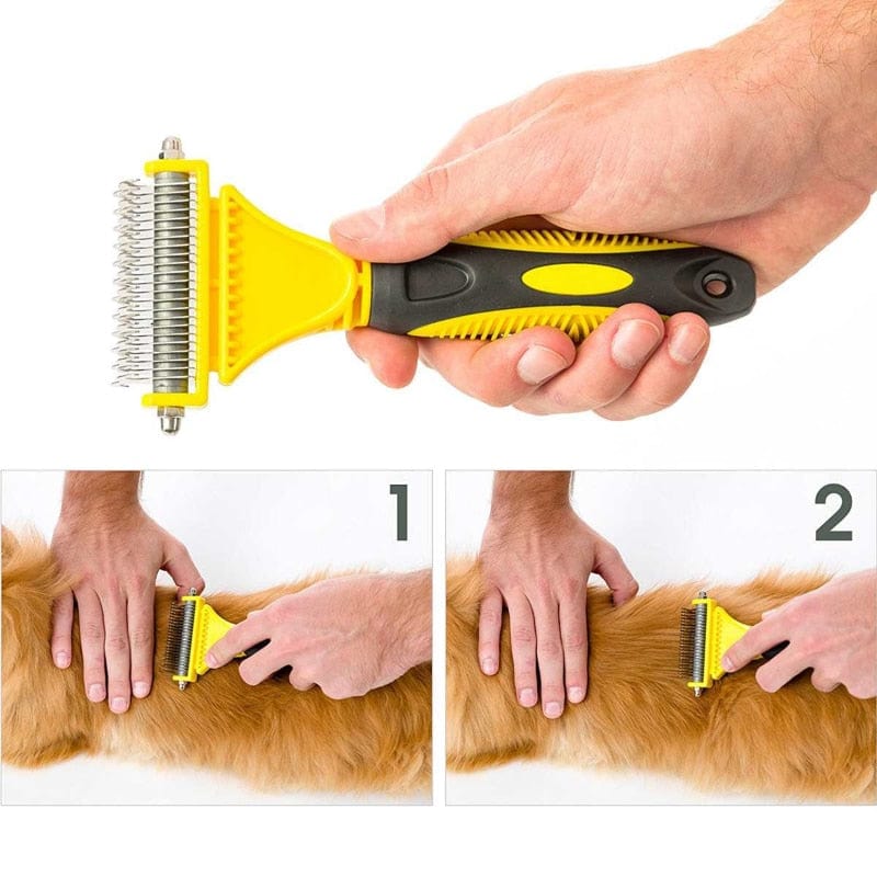 Professional Dog Brush Dematting Gently Efficient Safe Pet Comb Rake Removes Undercoat Knots Wooden Handle Puppy Goomer - Wowza