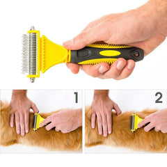 Professional Dog Brush Dematting Gently Efficient Safe Pet Comb Rake Removes Undercoat Knots Wooden Handle Puppy Goomer - Wowza