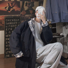 Basic Jackets Women Hooded Harajuku Patchwork Plaid Coats Couple BF High Street Cargo Jacket Female Baggy All-match Ins Zipper