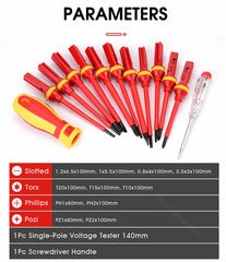 Electrician Screwdrivers Repair Tools Kit 13pcs 1000V Changeable Insulated Set with Magnetic Slotted Phillips Pozidriv Torx Bits