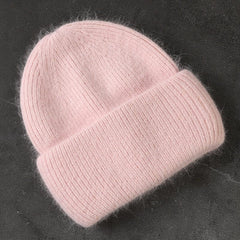 Rabbit Fur Beanies Soft Warm Fluffy Winter Hat for Women Angora Knitted Hat Skullies Beanies Female Bonnet Woman Knit Cap