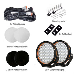 Pair Black 7-9 INCH LED Driving Lights Spotlights And Wiring Harness