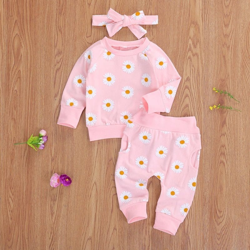 0-24M Toddler Newborn Infant Baby Girl Autumn Clothing Set Daisy Printed Cotton Top Long pants 2Pcs Outfits 3Colors - Wowza