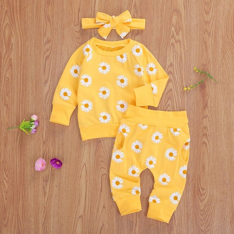 0-24M Toddler Newborn Infant Baby Girl Autumn Clothing Set Daisy Printed Cotton Top Long pants 2Pcs Outfits 3Colors - Wowza