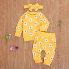 0-24M Toddler Newborn Infant Baby Girl Autumn Clothing Set Daisy Printed Cotton Top Long pants 2Pcs Outfits 3Colors - Wowza