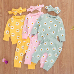 0-24M Toddler Newborn Infant Baby Girl Autumn Clothing Set Daisy Printed Cotton Top Long pants 2Pcs Outfits 3Colors - Wowza