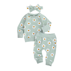 0-24M Toddler Newborn Infant Baby Girl Autumn Clothing Set Daisy Printed Cotton Top Long pants 2Pcs Outfits 3Colors - Wowza
