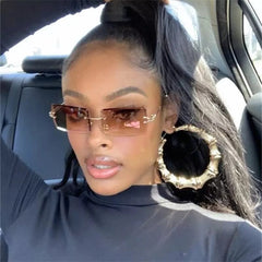 Fashion Small Rectangle Sunglasses Women Rimless Square Sun Glasses 2022 Summer Style Female Uv400 Green Brown