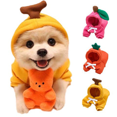 Warm Dog Winter Clothes Cute Fruit Dog Coat Hoodies Fleece Pet Dogs Costume Jacket for French Bulldog Chihuahua Ropa Para Perro