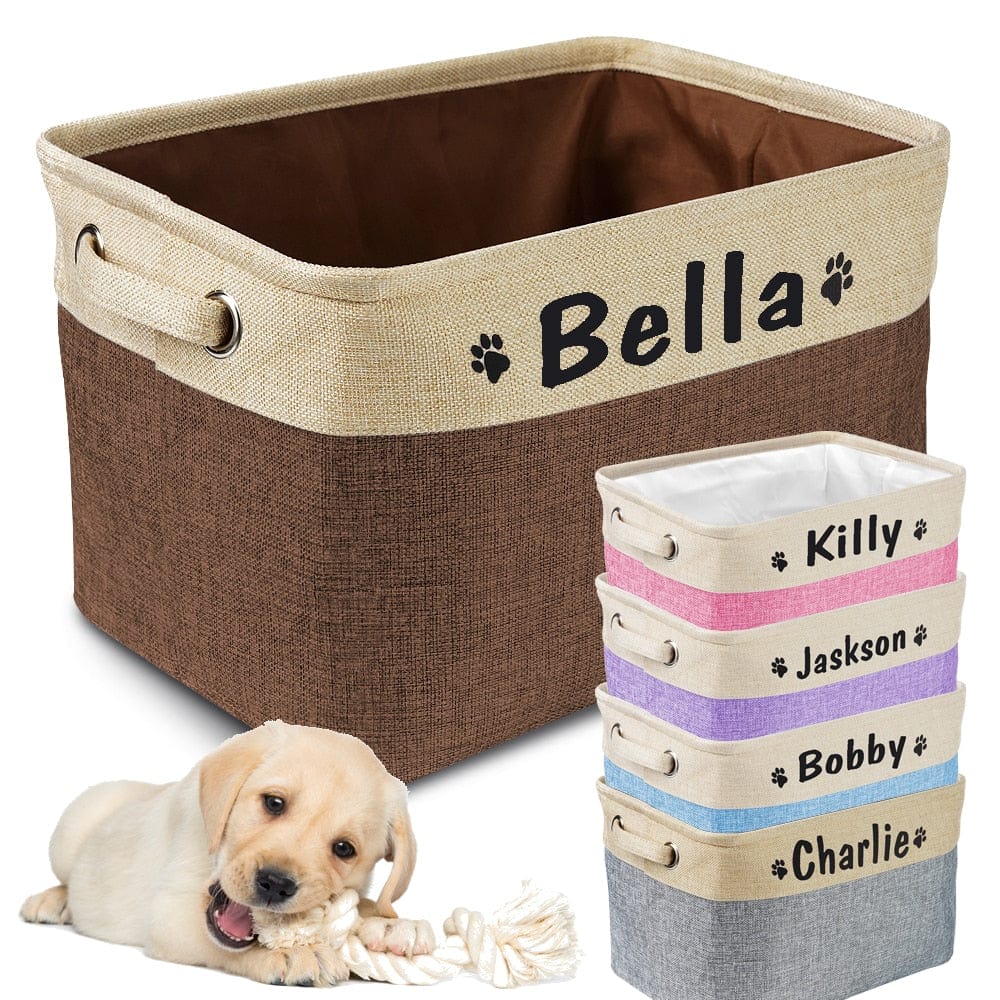 Custom Pet Storage Box Free Dog Name Printing Canvas Waterproof Dog Cat Toy Storage Container Foldable Storage Bag For Dogs Cats - Wowza