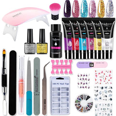 Mobray Poy UV Gel With UV LED Lamp Manicure Set Poly Nail Gel Polish Kit Nail Art Tools For Manicure Need Base Top Coat Nail Kit