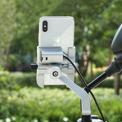 Aluminium Motorcycle Bike Phone Holder Stand With USB Charger Moto Bicycle Handlebar Mirro Mobil Bracket Support Mount
