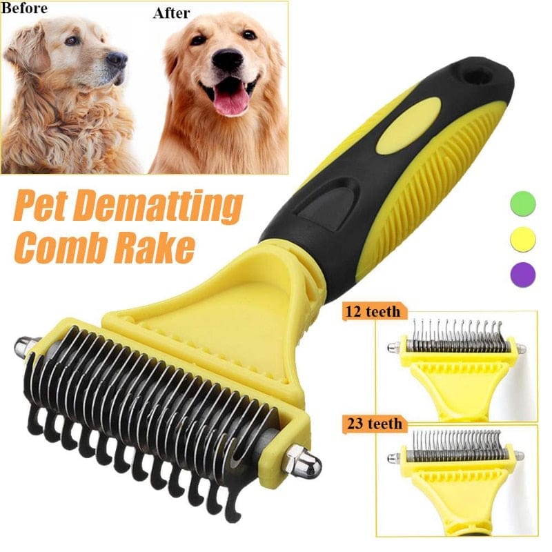 Professional Dog Brush Dematting Gently Efficient Safe Pet Comb Rake Removes Undercoat Knots Wooden Handle Puppy Goomer - Wowza