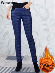 Winter Cotton Padded Pencil Pants Women Thicken Warm Casual Plush Velvet Lined Sweatpants High Waist Leggings Pantalones New