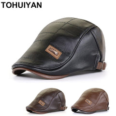 TOHUIYAN Leather Newsboy Caps for Men Gorras Planas Gatsby Hats Autumn Winter Warm Flat Cap Vintage Boina Masculina Cabbie Hat