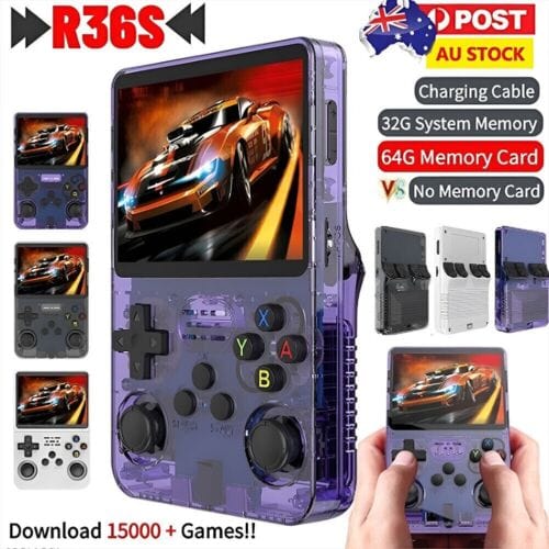 Open Source R36S Retro Handheld Video Game Console Linux System 3.5 Inch IPS Screen Portable Pocket Video Player R35S 64GB Games