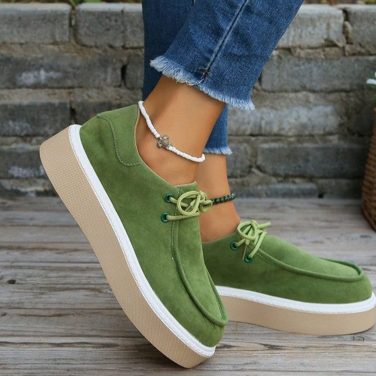 New Thick Bottom Lace-up Flats Women Solid Color Casual Fashion Lightweight Walking Sports Shoes