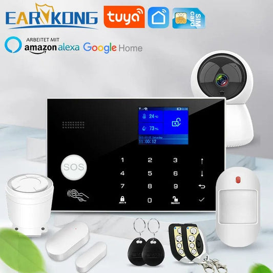 Wifi Home Alarm System 433MHz Home Burglar GSM  Alarm Wireless Wired Detector RFID Touch Keyboard Temperature Humidity Alexa