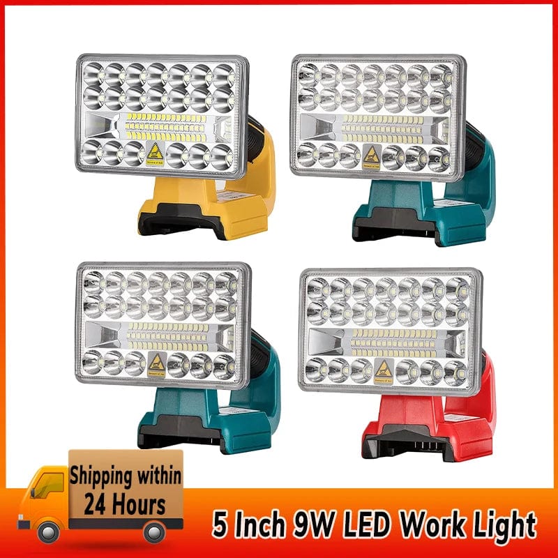 LED Work Light Flashlight Torch 5 Inch 9W Spotlight Outdoor Emergency Lamp for Milwaukee/Dewalt/Makita/Bosch 18V Li-ion Battery
