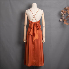 New 2022 Strap Beach Holiday Backless Sexy Elegant Satin Lace Up Bow Vintage Women Spring Summer Sundress Lady Long Dress DR2019