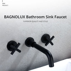 Taps Top Fashion New Arrival Wall Sink Basin Mixer Tap Set Bathroom Spout Faucet With Double Lever In Matt Black/Polished Gold