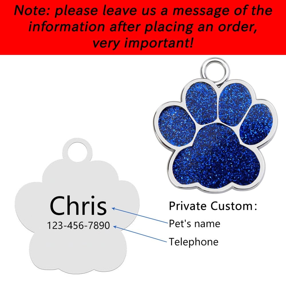 Personalized Dog Cat Tags Engraved Cat Dog Puppy Pet ID Name Collar Tag Pendant Pet Accessories Paw Glitter Pendant - Wowza