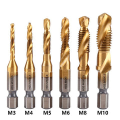 Tap Drill Bit Set Hex Shank Titanium Plated HSS Screw Thread Bit Screw Machine Compound Tap M3 M4 M5 M6 M8 M10 Hand Tools