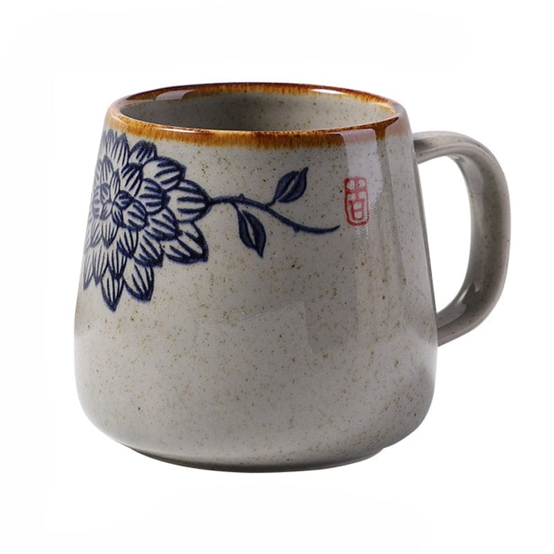 Vintage Coffee Mug Unique Japanese Retro Style Ceramic Cups, 380ml Kiln Change Clay Breakfast Cup Creative Gift for Friends - Wowza