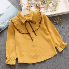 New Spring Summer 2022 Cotton Blouse for Big Girls Striped Clothes Children Long Sleeve School Girl Shirt Kids Tops 2-8 Years