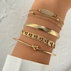 IPARAPunk Gold Color Crystal Thick Chain Bracelet Female Bohemian Geometric Chain OT Buckle Bracelet Set Jewelry Girl Party Gift