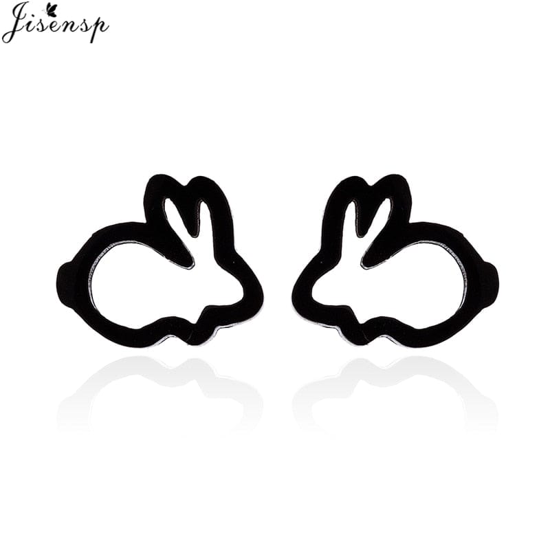 Jisensp Silver Plated Earrings Lovely Tiny Rabbit Ear Stud for Women Girls Cartoon Bunny Earring Fashion Jewelry Gift