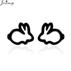 Jisensp Silver Plated Earrings Lovely Tiny Rabbit Ear Stud for Women Girls Cartoon Bunny Earring Fashion Jewelry Gift