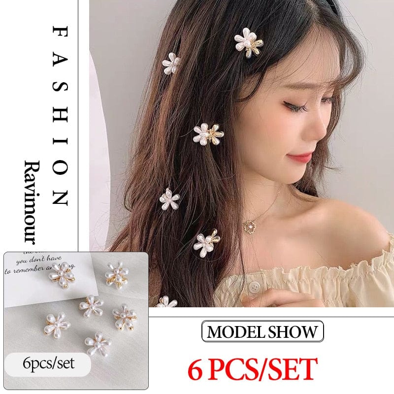 2020 New Fashion Mini Pearl Hair Claws for Women Korean Small Flower Clips Set Hair Accessories Gold Crab Girls Headwear Wedding