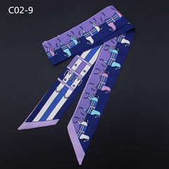 Silk Scarf For Women Letter chain Printed Handle Bag Ribbons Brand Fashion Head Scarf Small Long Skinny Scarves