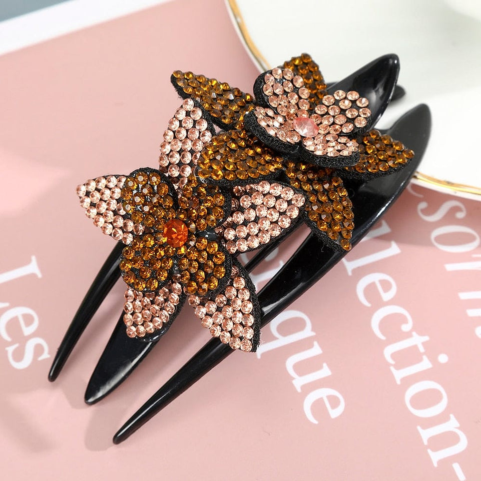 Rhinestone Hairpin Flower Leaf Butterfly Duckbill Hair Claws Retro Hair Clips Accessories For Women Shinning Ponytail Headwear