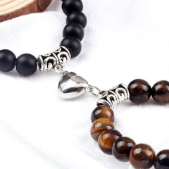 2pcs/set Natural Stone Beads Bracelet for Lovers Heart Magnet Attraction Couple Distance Bracelets Friends Jewelry Gift Bangles