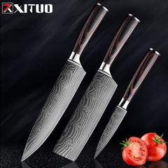 XITUO Chef Bread Eviscerate Sliced Fruit Chinese Japanese Kitchen Knife Sharp Utility santoku Complete Damascus Pattern Cooking - Wowza