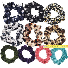 Scrunchies Set Hair Accessories Velvet Chiffon ties band Sequins organza Ponytail Holder Headwear No Crease Leopard Solid  10pcs