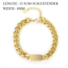 New Gold Plated Curb Cuban Chain Bracelets & Bangles For Women Stainless Steel Thick Link Chain Bracelets Fashion Jewelry