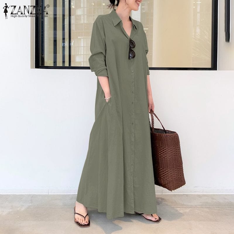 Elegant Printed Shirt Dress Women's Autumn Sundress ZANZEA Casual Long Sleeve Maxi Vestido Female Lapel Button Robe