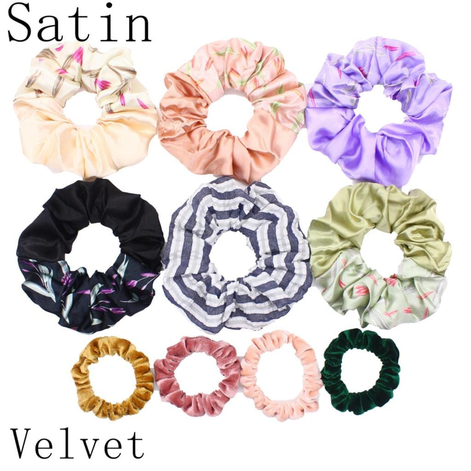 Scrunchies Set Hair Accessories Velvet Chiffon ties band Sequins organza Ponytail Holder Headwear No Crease Leopard Solid  10pcs