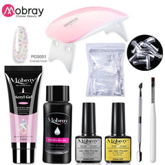 Mobray Poy UV Gel With UV LED Lamp Manicure Set Poly Nail Gel Polish Kit Nail Art Tools For Manicure Need Base Top Coat Nail Kit